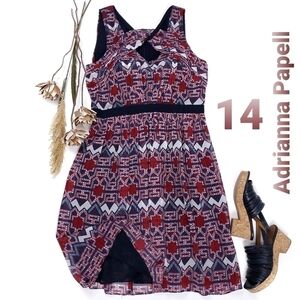 Adrianna Papell Red Blue Sheer Boho Dress 14